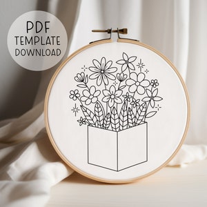 Flowers Gift Box Embroidery Design Download, Floral Gift Embroidery, Simple Flowers Embroidery Design Floral Embroidery Pattern Gift For Mom
