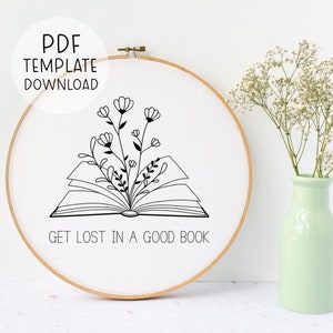 Book Embroidery Pattern Reading Book Decor Hand Embroidery Bookshelf Embroidery Gift Idea For Book Lover Book Quote Embroidery