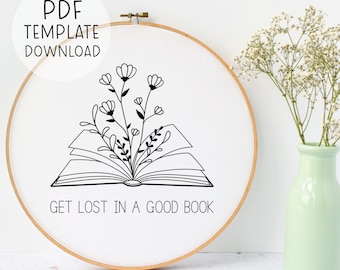 Book Embroidery Pattern Reading Book Decor Hand Embroidery Bookshelf Embroidery Gift Idea For Book Lover Book Quote Embroidery