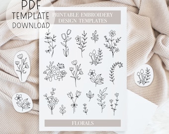 Druckbares Blumen-Stickmuster-Blatt, Muster-Blumen-Handstickerei, DIY-Stick-Patch-Designs zum Herunterladen für Stick-and-Stitch-DIY