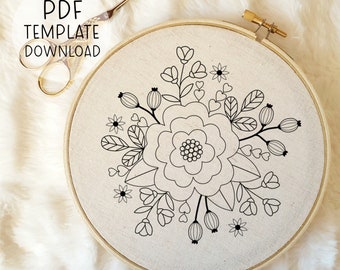 Flowers embroidery pattern INSTANT PDF DOWNLOAD, stitching, D.I.Y. floral modern embroideries wall art, hand embroidery