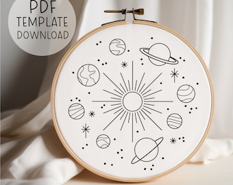 Sonnensystem Stickmuster, Universum Stickerei, Planeten Stickmuster, Weltraum Stickerei, Sternenstickerei, Galaxy Embroidery Art