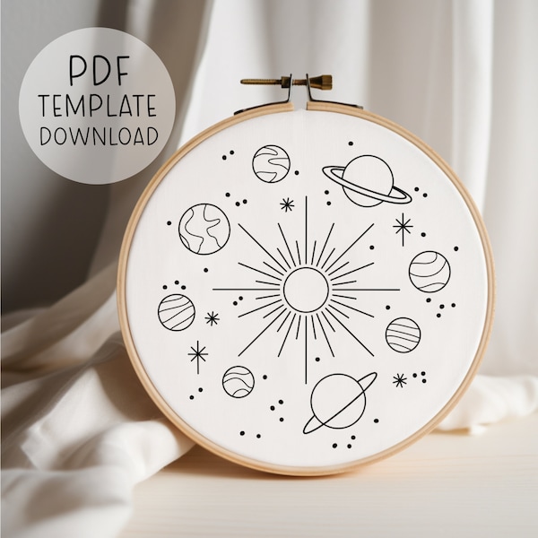 Solar System Embroidery Pattern, Universe Embroidery, Planets Embroidery Design, Space Embroidery, Star Embroidery, Galaxy Embroidery Art