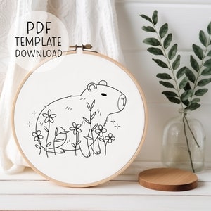 Capybara Embroidery Pattern PDF, Cute Hand Embroidery Design, Embroidery Capybara Pattern, Fun Embroidery Pattern, Cute Animals Embroidery