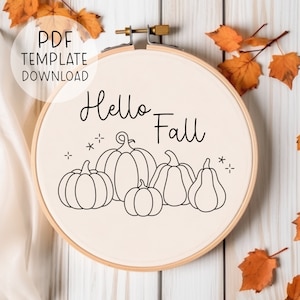 Hello Fall Embroidery Pattern Download, Thanksgiving Embroidery Halloween, It&#39;s Fall Y&#39;all  Halloween Art, Embroidery Pattern Pumpkins