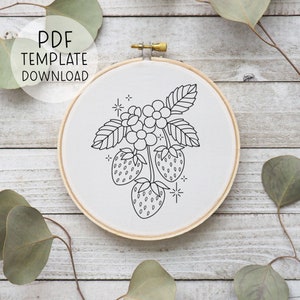 Strawberries Embroidery Pattern PDF Download, Cute Strawberry Decor DIY, Blackberries Embroidery Design Strawberry Embroidery Kitchen Decor