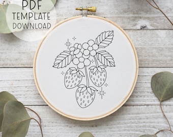Patrón de bordado de fresas PDF Descargar, linda decoración de fresa DIY, diseño de bordado de moras, decoración de cocina de bordado de fresa