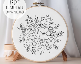 Flowers Hand Embroidery Pattern PDF, Botanical Embroidery Template, Floral Nature Embroidery, Pretty Floral Embroidery PDF Pattern
