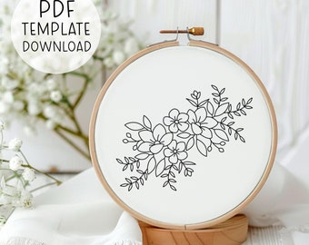 Bloemen handborduurpatroon downloaden, bloemenborduurontwerp, natuurborduurwerk, botanisch borduurpatroon Mooie bloemenborduurwerk