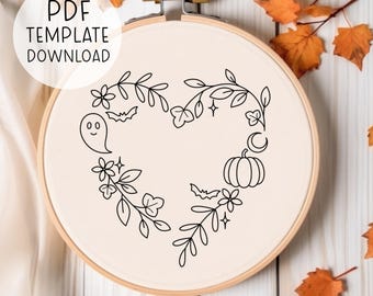 Halloween Heart Embroidery Pattern Download, Embroidery Halloween Pattern, Spooky Love Embroidery Spooky Cute Halloween Hand Embroidery