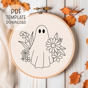 Flowers Ghost Embroidery Pattern Download, Embroidery Halloween Pattern, Trick Or Treat Embroidery Spooky Cute Halloween Hand Embroidery