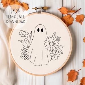 Flowers Ghost Embroidery Pattern Download, Embroidery Halloween Pattern, Trick Or Treat Embroidery Spooky Cute Halloween Hand Embroidery