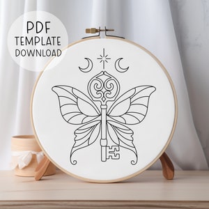 Fairy Key Embroidery Pattern, Winged Keys Embroidery, Flying Key Embroidery PDF, Faerie Embroidery, Fairycore Art, Cute Embroidery Designs