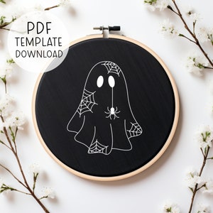 Spider Ghost Embroidery Pattern Download, Embroidery Halloween Pattern, Spider Web Embroidery Spooky Cute Halloween Hand Embroidery