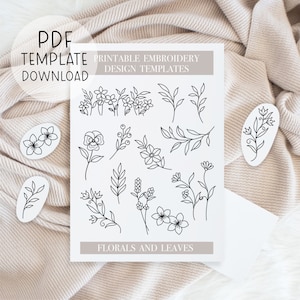 Printable Floral Leaves Embroidery Patterns Sheet, Flower Hand Embroidery, DIY Embroidery Patch Designs, Download For Stick And Stitch DIY