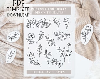 Printable Floral Leaves Embroidery Patterns Sheet, Flower Hand Embroidery, DIY Embroidery Patch Designs, Download For Stick And Stitch DIY