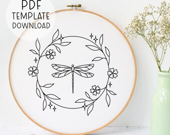 Decorative Dragonfly Embroidery Pattern Template, Dragonflies Pattern Embroidery, Nature Embroidery Designs, Cozy Embroidery Pattern