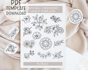 Printable Floral Embroidery Patterns Sheet, Floral Hand Embroidery Designs, DIY Embroidery Patch Designs Download For Stick And Stitch DIY