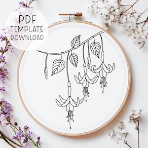 Fuchsia Embroidery Pattern Instant Download, Botanical Embroidery PDF, Floral Nature Embroidery, Plant Embroidery Design, Flowers Embroidery