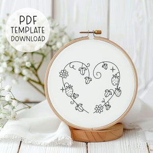 Aardbei hart hand borduurpatroon pdf, schattig aardbei decor DIY, fruit borduurwerk ontwerp aardbei borduurwerk keuken decor