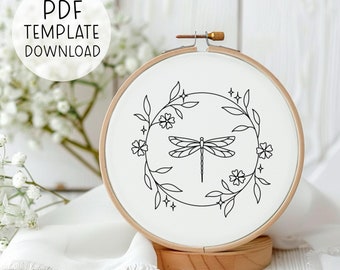 Decorative Dragonfly Embroidery Pattern Template, Dragonflies Pattern Embroidery, Nature Embroidery Designs, Cozy Embroidery Pattern