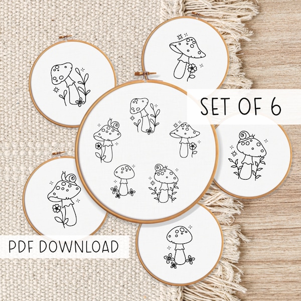 Mushroom Embroidery Pattern Bundle Beginner Hand Embroidery Patterns Mushroomcore Embroidery Woodland Embroidery Download Whimsical Design