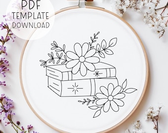 Bücher mit Blumen Stickerei Muster Download, Lesebuch Dekor, Buch Handstickerei, DIY Stickerei Buch Design, Buch Liebhaber Geschenk