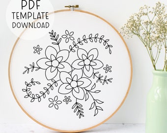 Flowers Embroidery Pattern Template, Botanical Embroidery Design, PDF Floral Embroidery, Plant Embroidery Design, Floral Embroidery PDF