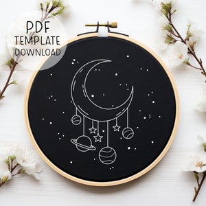 Cosmic Hand Embroidery Pattern, Universe Embroidery, Planets Embroidery Design, Moon Embroidery, Star Embroidery, Galaxy Embroidery Art