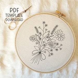 Blumenstrauß Stickmuster Vorlage Anfänger Blumenstickerei Ideen Trockenblumen Embroidery Download Geschenk für Sie