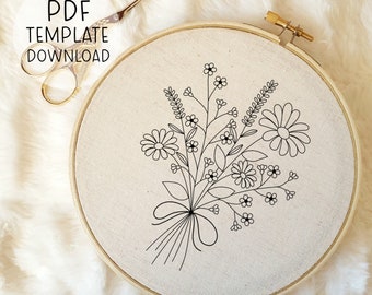 Blumenstrauß Stickmuster Vorlage Anfänger Blumenstickerei Ideen Trockenblumen Embroidery Download Geschenk für Sie