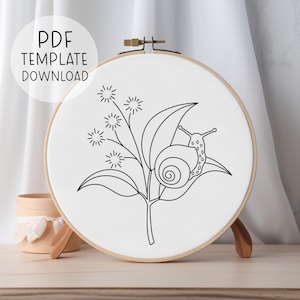 Snail Embroidery Pattern Template, Nature Embroidery Design, Snail Lover Handmade Gift, Leaves Cottagecore Embroidery Pattern Nature Art