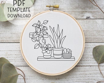 Plant Shelf Embroidery Pattern Download PDF, Botanical Embroidery Floral Pattern Plant Mom Embroidery Plant Lover Gift Ideas, Plant Shelves