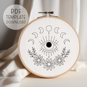 Evil Eye Embroidery Pattern Download, Mystic Embroidery Design, Mystical Embroidery, Witch Embroidery Pattern, Aesthetic Witchy Decor