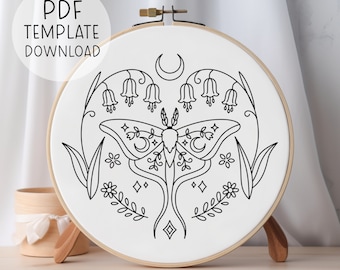 Detailed Moth Embroidery Pattern, Ornamental Embroidery Whimsical Embroidery Pattern, Symmetrical Embroidery Designs Fantasy Embroidery