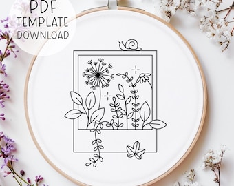 Natuurfoto borduurpatroon, eenvoudig handborduurpatroon om te downloaden, bloemenborduursjabloon, modern borduurontwerp