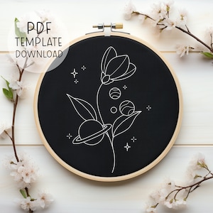 Galaxy Flower Embroidery Pattern, Universe Embroidery, Planets Embroidery Design, Space Embroidery, Stars Embroidery, Galaxy Embroidery Art