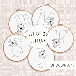 A-Z Floral Alphabet BUNDLE Embroidery Pattern Templates - INSTANT DOWNLOAD pdf - Flower letters modern embroideries.