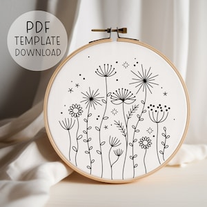 Beginner Wildflowers Embroidery Pattern Instant Download, Easy Embroidery Download, Embroidery Floral Template, Modern Embroidery Crafting