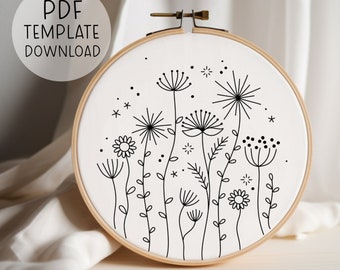 Beginner Wildflowers Embroidery Pattern Instant Download, Easy Embroidery Download, Embroidery Floral Template, Modern Embroidery Crafting