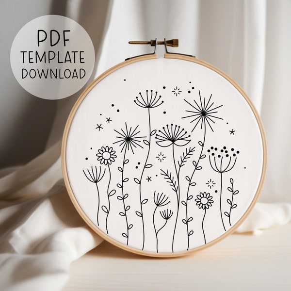 Beginner Wildflowers Embroidery Pattern Instant Download, Easy Embroidery Download, Embroidery Floral Template, Modern Embroidery Crafting