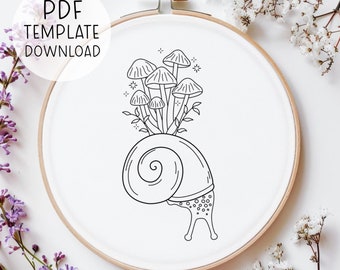 Mushroom Snail Embroidery Pattern Template Mushroomcore Embroideries Mushroom Needlepoint Pattern Whimsical Embroidery Pattern Download