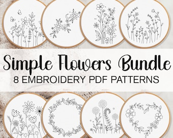 Einfache Blumen Stickmuster BUNDLE, Einfache Handstickereivorlagen, Anfänger Handstickmuster Stickerei Moderne Blumen