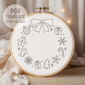 Download de padrão de bordado de guirlanda de Natal, padrão de bordado de árvore de Natal, design de bordado de Natal, PDF de bordado de presente de Natal