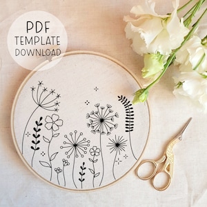 Simple Wildflower Embroidery Pattern Instant Download, Beginner Embroidery Download, Nature Embroidery, Easy Embroidery Dandelion Embroidery