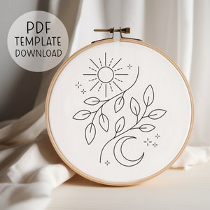 Sun And Moon Embroidery Pattern PDF Download, Moon and Sun Embroidery Pattern, Modern Embroidery Design Celestial Embroidery Download