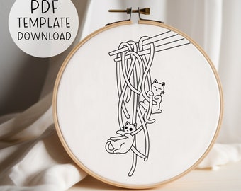 Cat Ramen Embroidery Pattern, Japanese Noodles Embroidery Design, Kawaii Embroidery Otaku Art, Japanese Embroidery, Neko Embroidery Pattern