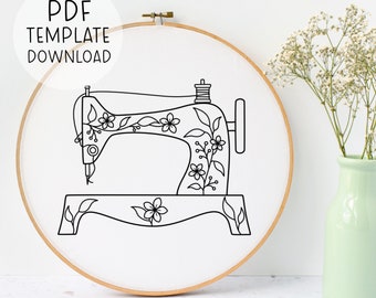 Sewing Machine Hand Embroidery PDF Pattern, Sewing Embroidery Design, Sewing Embroidery Hoop Pattern, Gift For Sewing Lover, DIY Sewing