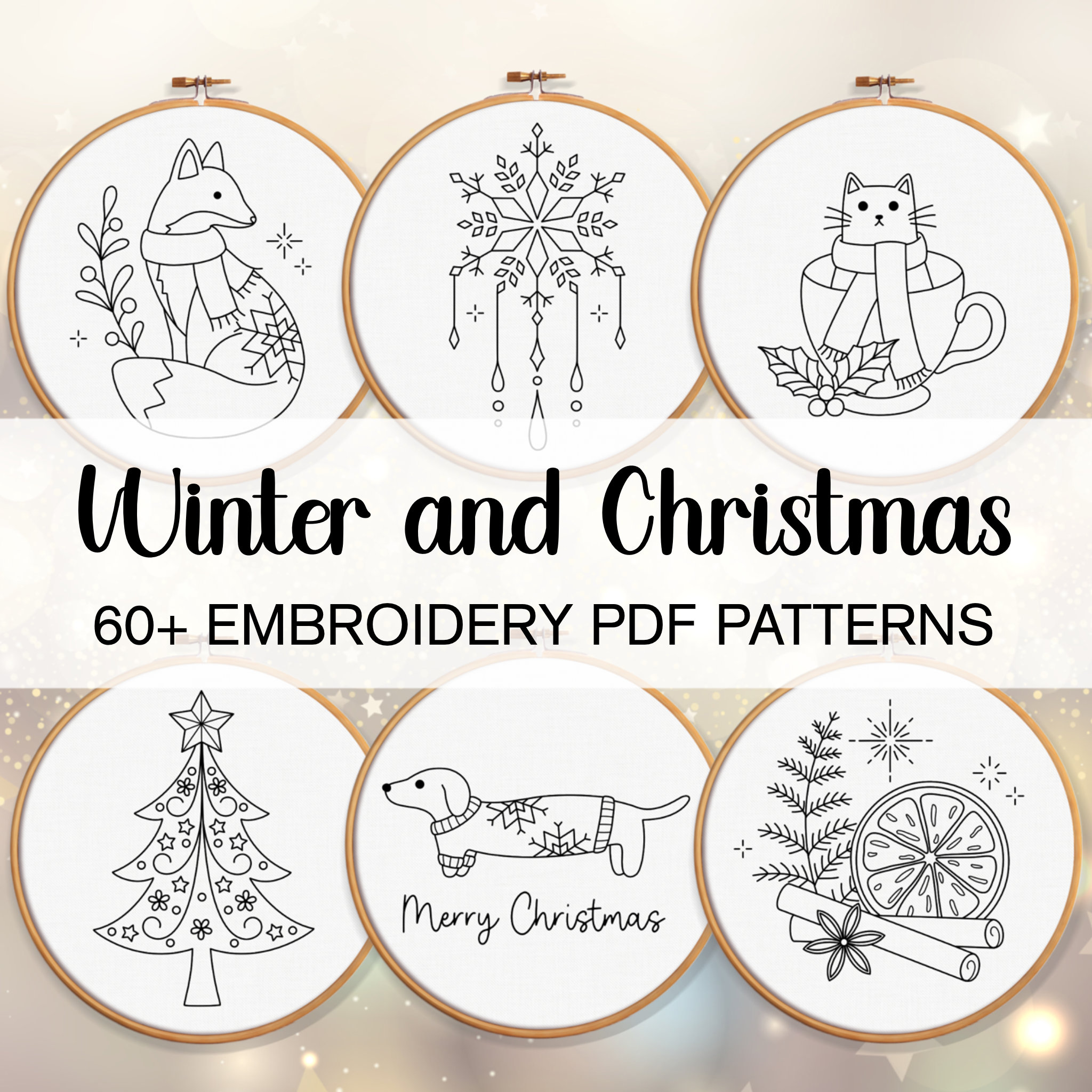 winter and christmas embroidery pattern bundle download, pdf