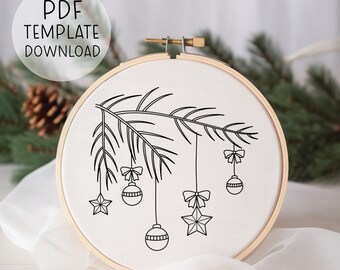 Christmas Baubles Embroidery Pattern Download, Christmas Tree Embroidery Design PDF, Star Emboidery, Branch Embroidery, Winter Crafts